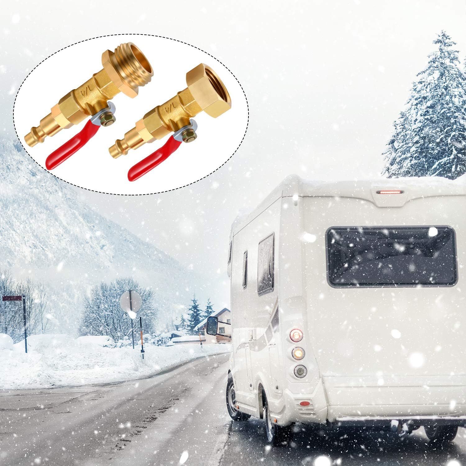 RV Winterize Blowout Adapters, 3/4'' GHT Male & Female Brass Winterizing Plugs, Air Compressor Sprinkler Blow-out Fitting Connector with Shut off Valve, for Camper,Boat,Garden Faucet Marine
