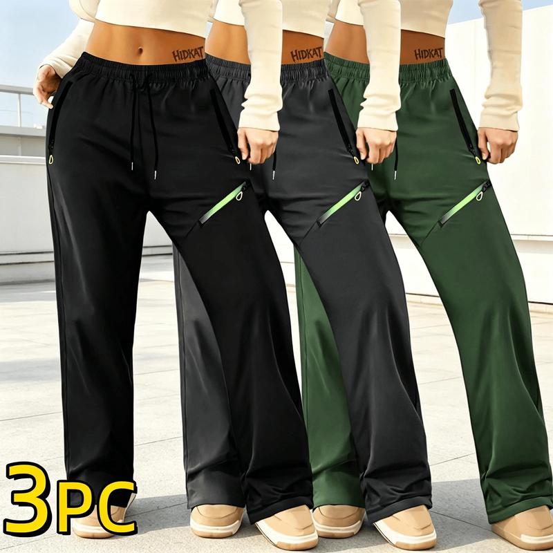 3PC Women's Quick Drying Sports Pants, Full Zipper Multifunctional Storage Bag, Loose and Casual Style, Suitable for Gym Exercise, Running and Various Outdoor Activities