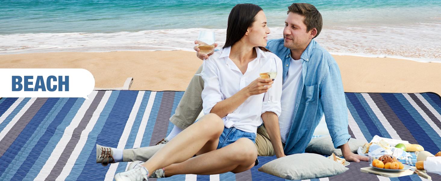 Picnic Blankets Outdoor - 80"x80" Waterproof Beach Blanket, Machine Washable 3-Layer Foldable Park Mat with Sandproof Backing for Grass, Hiking, Travel, Concerts, Indoor (BlueStrip) Picnic Blankets Outdoor - 80"x80" Waterproof Beach Blanket, Machine Washable 3-Layer Foldable Park Mat with Sandproof Backing for Grass, Hiking, Travel, Concerts, Indoor (BlueStrip)