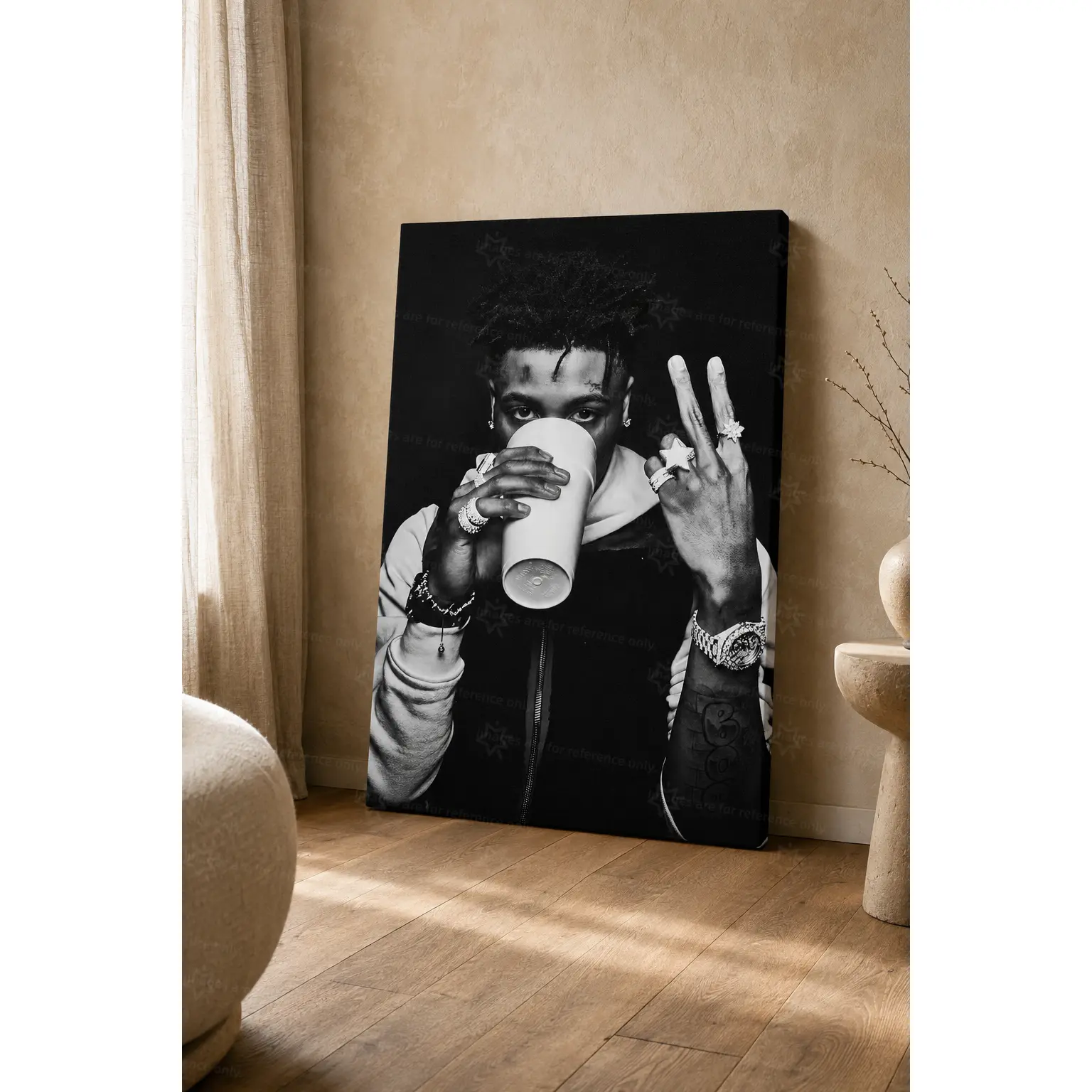Black White Hip Hop Portrait Canvas Art poster wall decor, Cool Street Style Figure Wall Art for Living Room Bedroom Man Cave Bar Apartment