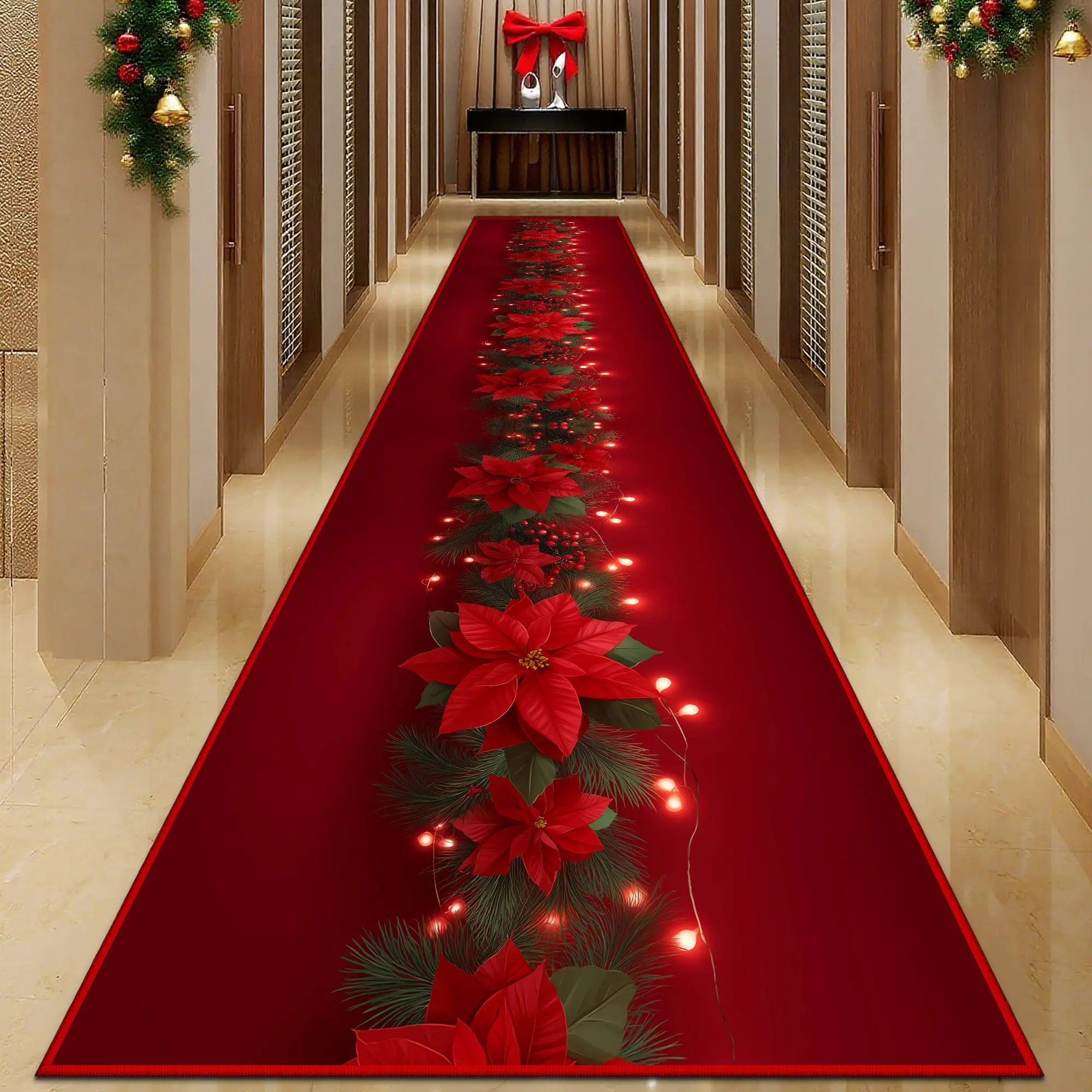 Velvet Long Corridor Rug, Anti-Slip Edge Design, Duster-Resistant, Duraable, Easly Cleaned, Indoor Buffer Foot Mat, Festive Decor Carpet
