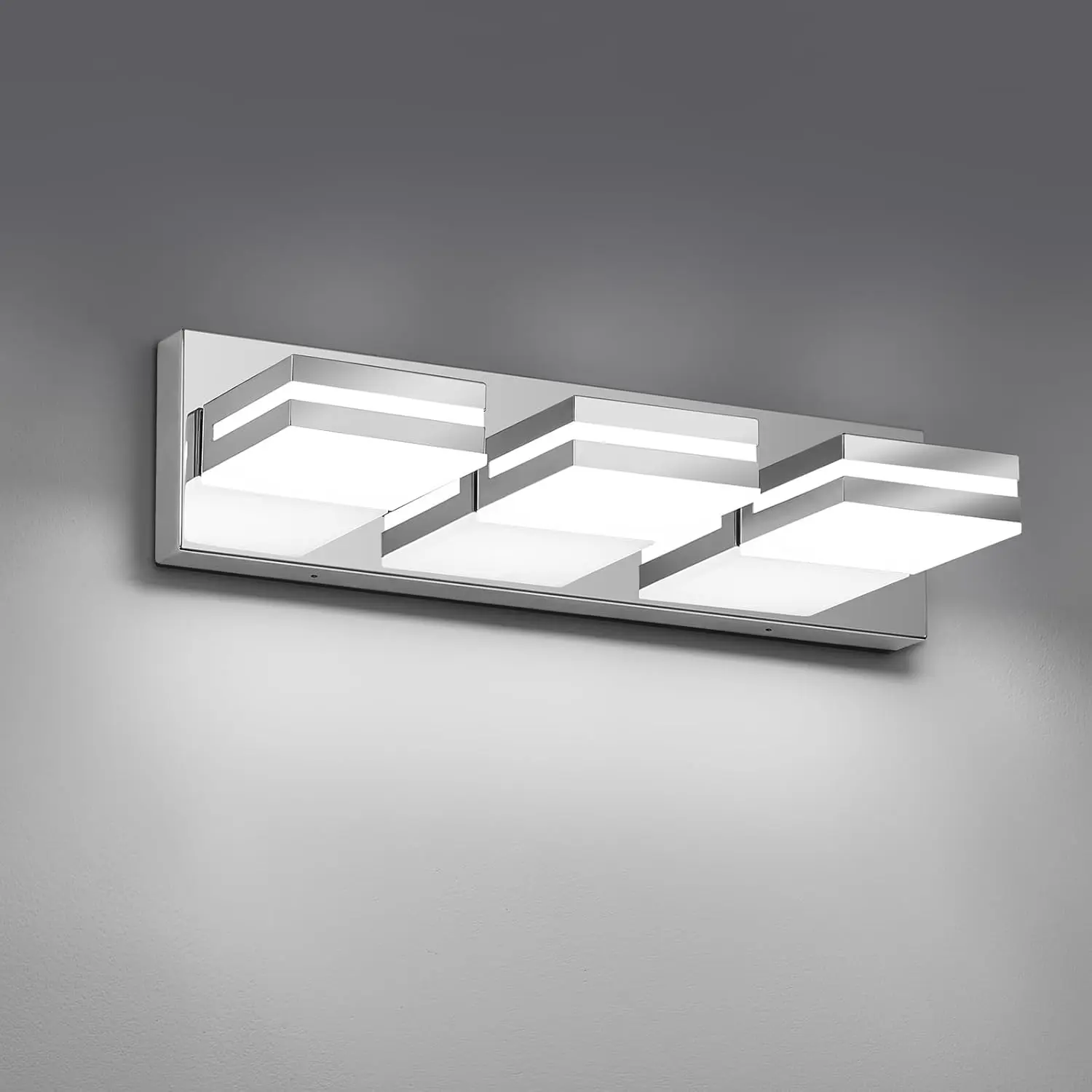 Modern LED Small 3-Light Bathroom Light Fixtures, Stainless Steel Chrome Acrylic Wall Lighting, Vanity Lights for Bathroom Over Mirror 6000K 16in