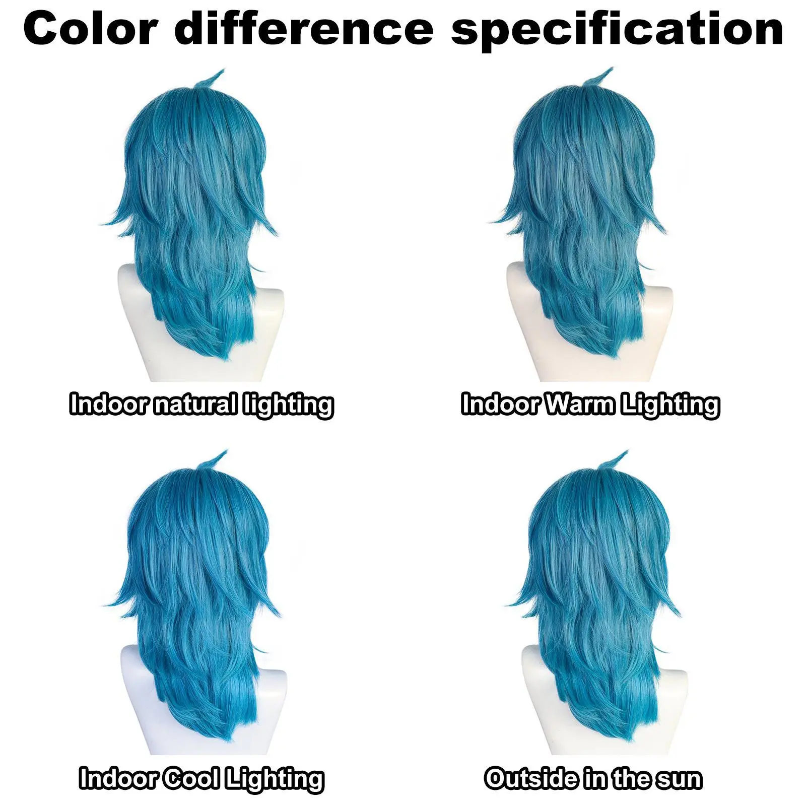 Synthetic 16-Inch Medium-Length Straight Blue Sally Face Cosplay Wig, Halloween Ready Carnival Wear for Comic Fans, 16 Inch Wig