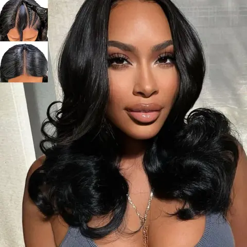 Layered Wavy U Part Wig for Women, Medium Length Glueless Synthetic Hair, Heat Resistant, Easy Install, Natural Look, Synthetic Bodywave Wig