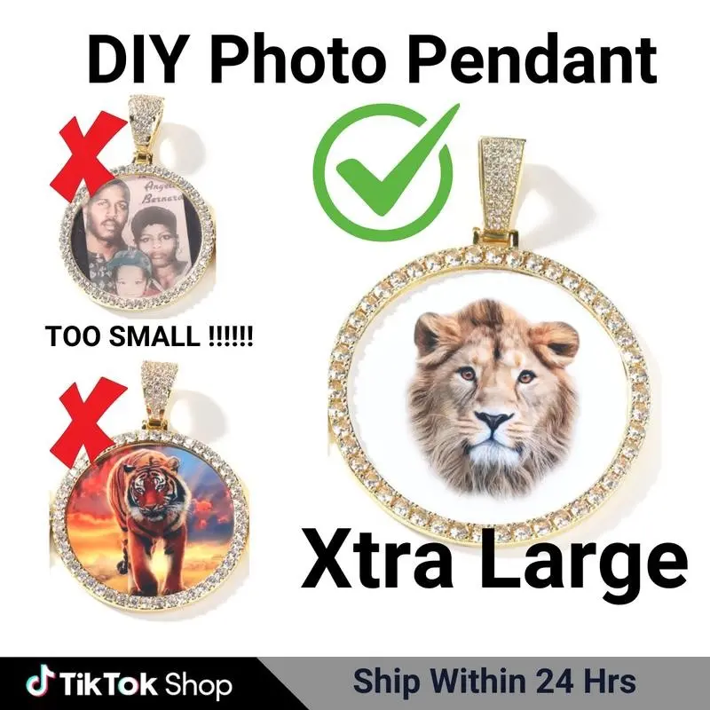 CZ Stone XLarge Personalized Big Picture Pendant Custom Memorial Chain Circle Chain Photo Pendant Necklace Simple for Prank DIY Hip Hop Jewelry