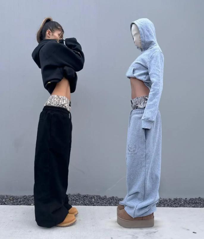 NewY2K pants vintage Harajuku double Embroidered waist Sweatpants Men Wome Hip Hop Casual High waisted Wide Leg Pants Streetwear Menswear Trouser