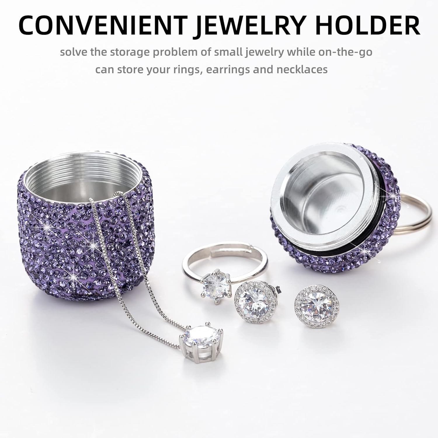 Keychain Pill Holder Bling Small Pill Box for Purse Portable Pill Case Organizer Cute Key Chain Pill Container Bottle for Capsule Vitamin Supplement