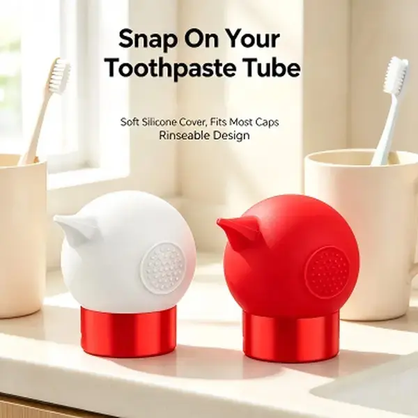 Silicone Toothpaste Anti-Reflux Cap, Toothpaste Squeezer Tool, Reusable Toothpaste Tube Head Adapter to Reduce Residual Toothpaste, Flexible Self-Closing Toothpaste Cover, Fits Most Standard Toothpaste Tubes, Bathroom Accessory