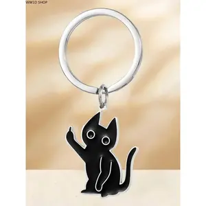 Black Cat Pendant Keychain for Cat Lovers, Alloy Animal Charm Accessory for Handbags, Backpacks and Keys, Cute Decorative Daily Carry Charm