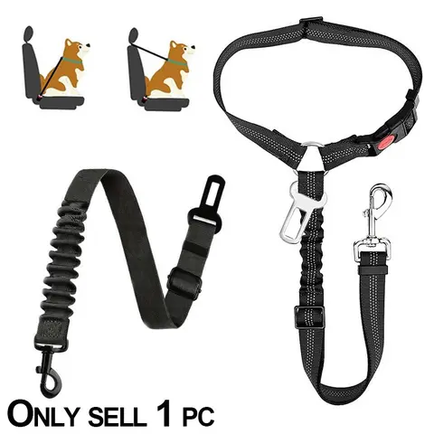 Adjustable Dog Car Seat Belt, Retractable Pet Car Seat Belt with Stainless Clip, Durable Pet Safety Belt, Dog & Cat Accessories, Harnesses, No Pull Harness, Harness Travel