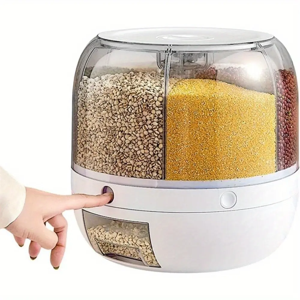 Christmas Tree Model Food Grain Storage Container with Large Capacity, 6-Grid Rice Dispenser, Rotatable Sealed Grain Food Storage Box, Rice Barrel, Dry Grain, Fruit Box, Kitchen Storage Bucket Suitable for Home Kitchens