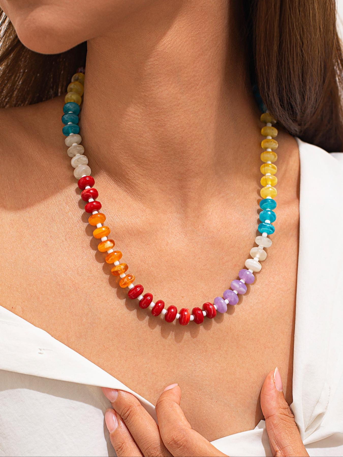 Chic Beaded Necklace for Women, Elegant Multicolor Jewelry, Perfect Gift for Holidays & Birthdays, Stylish Accessory for Parties, Modern Versatile Accessories