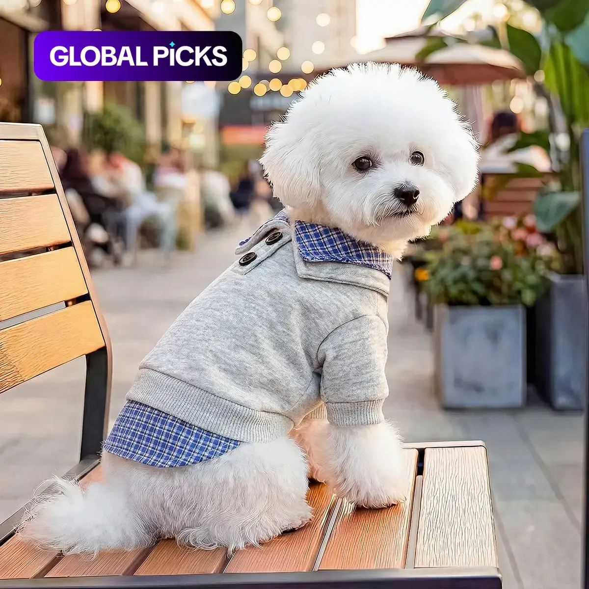 Blue Grid College Style Sweatshirt, Pet Dog, Puppy and Cat Wearable Two-Leg Outdoor Sports Clothes, Teddy Bichon Pomeranian Miniature Dogs Poodle Can Wear #GLOBAL PICKS