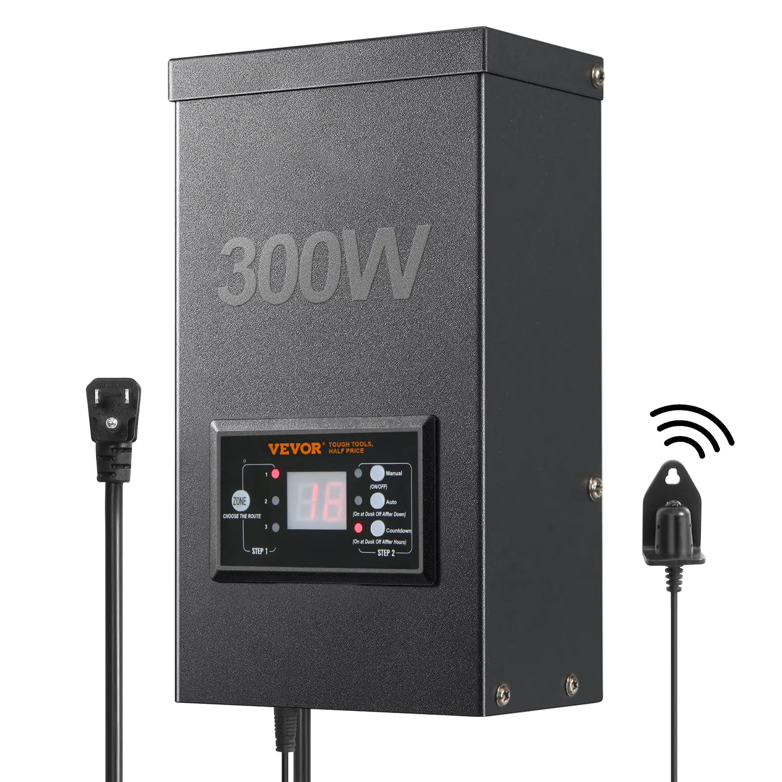 VEVOR 300W Low Voltage Landscape Transformer with Timer, Photocell Sensor and Power Supply, Waterproof 120V to 12V/14V for Outdoor Spotlight, Pathway Light, ETL Certified, Ac Power Supply