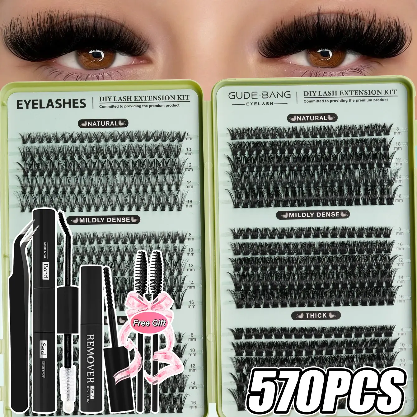 [Black Friday] 570-Piece DIY Eyelash Extension Kit – Includes 30D/40D/50D/60D/80D/100D lash clusters (8–16mm), plus adhesive, tweezers, remover, and brushes. Reusable and waterproof—an ideal holiday gift for easy, at-home DIY eyelash application.
