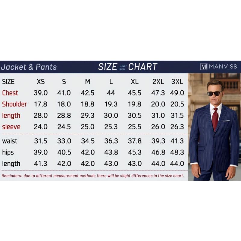Men's Suit - 2pcs Navy Blue Pinstripe Blazer & Pants Formal Casual Wear for Weddings Business Meetings Menswear Gamis Polyester Lengthened Lengthy
