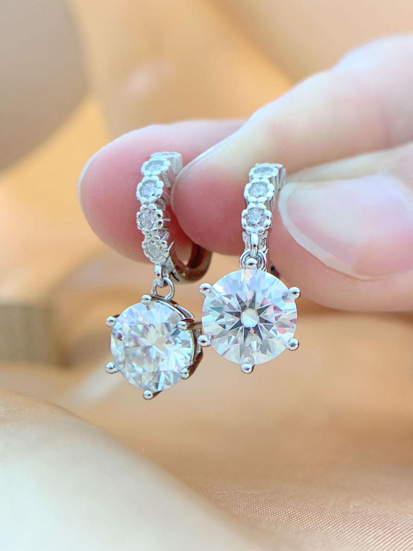 S925 Sterling Silver Synthetic Moissanite Decorated Earrings, Luxury Fashion Jewelry for Party, Daily Clothing Decor, Trendy All-match & Exquisite Jewelry for Birthday Gift