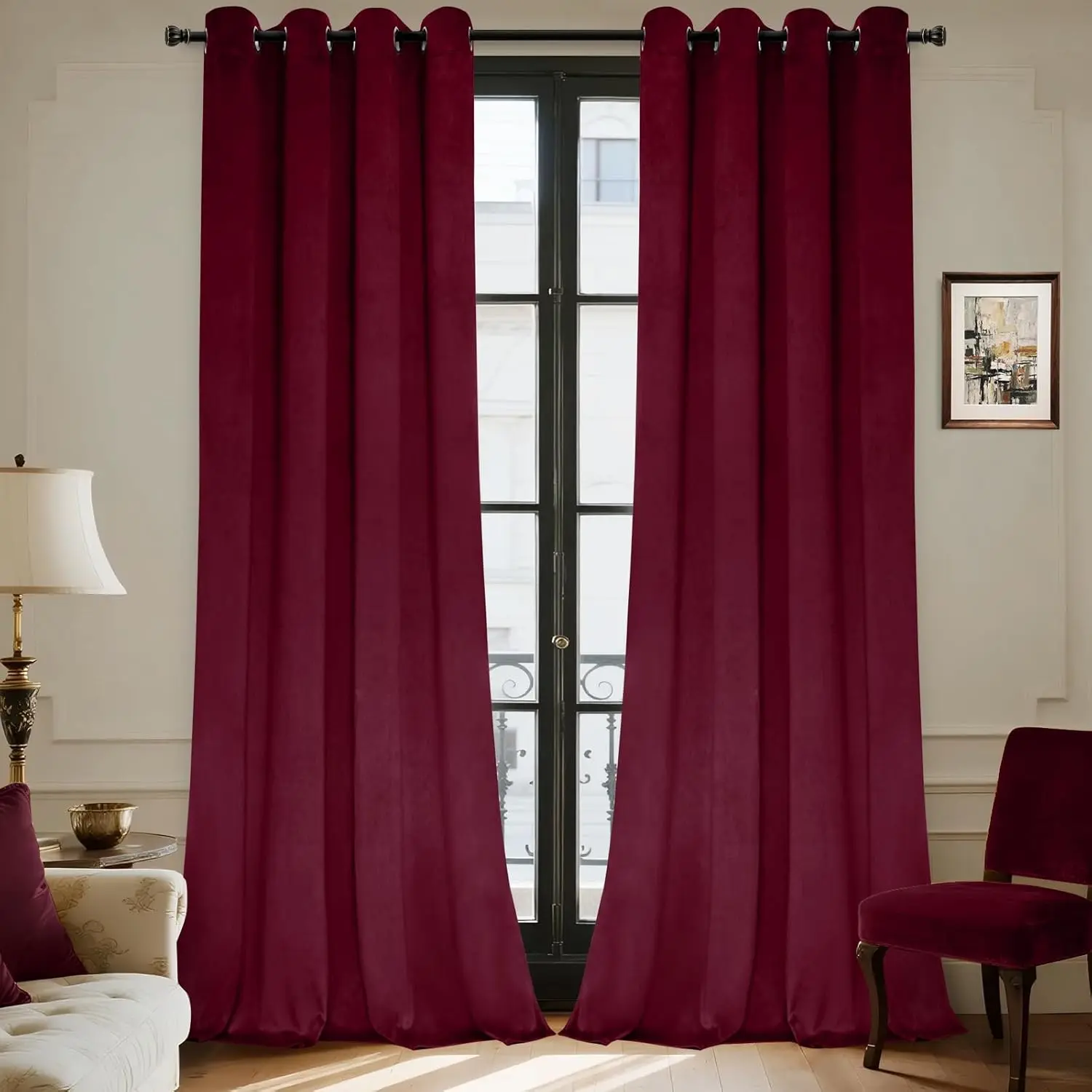 Wine Red Living Room Darkening Velvet Curtains 84 Inches Long| Luxury soft velvet,Set of 2 panels 52x84 inch,Thermal,Grommet Window Drapes,for bedroom study,light blocking