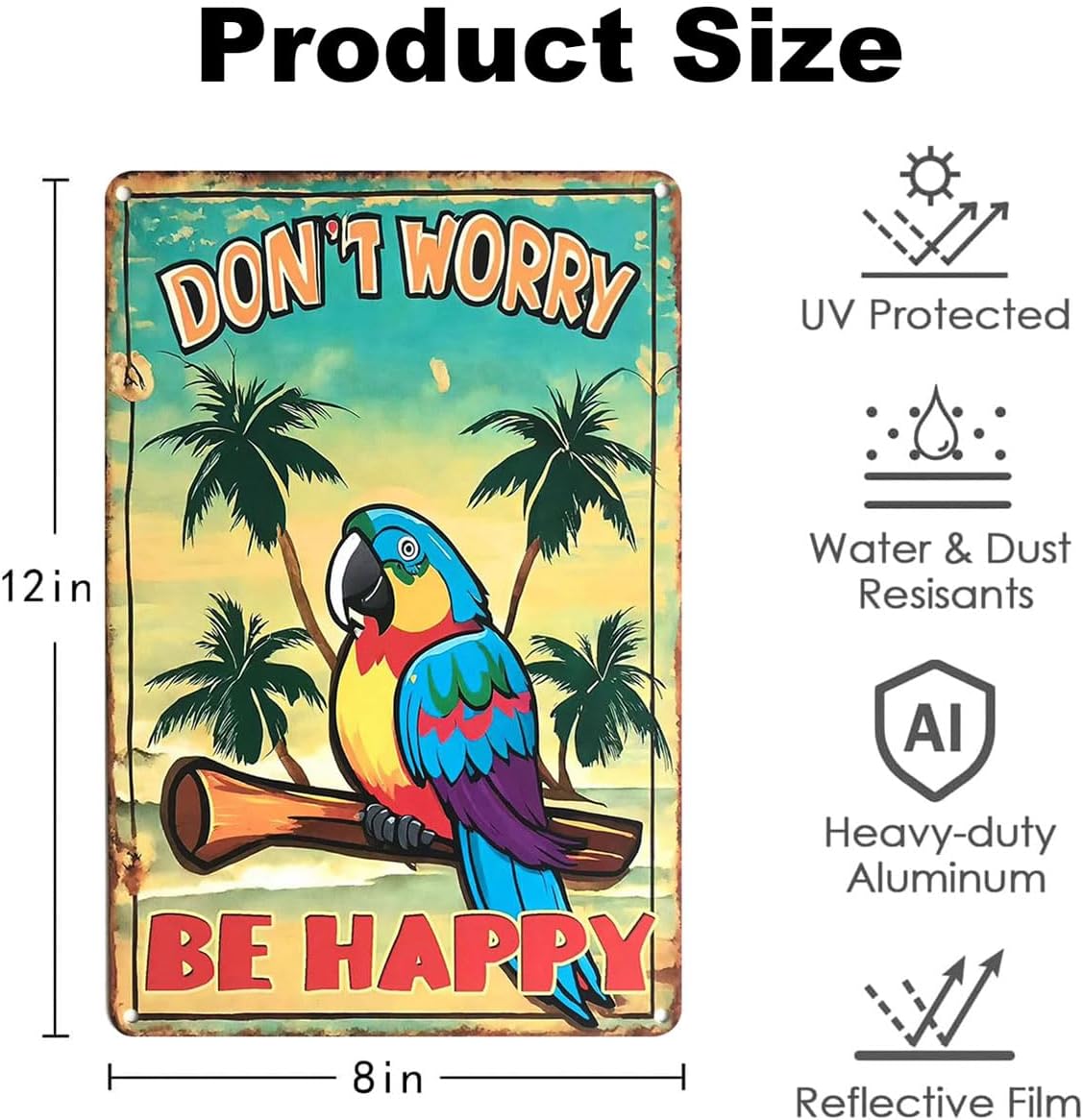 Tiki Bar Decoration Logo - Don't Worry, Tiki Bar, Terrace, Porch, Courtyard or Room Decoration with Retro Beach, Music and Tropical Logos (8x12 Inches)