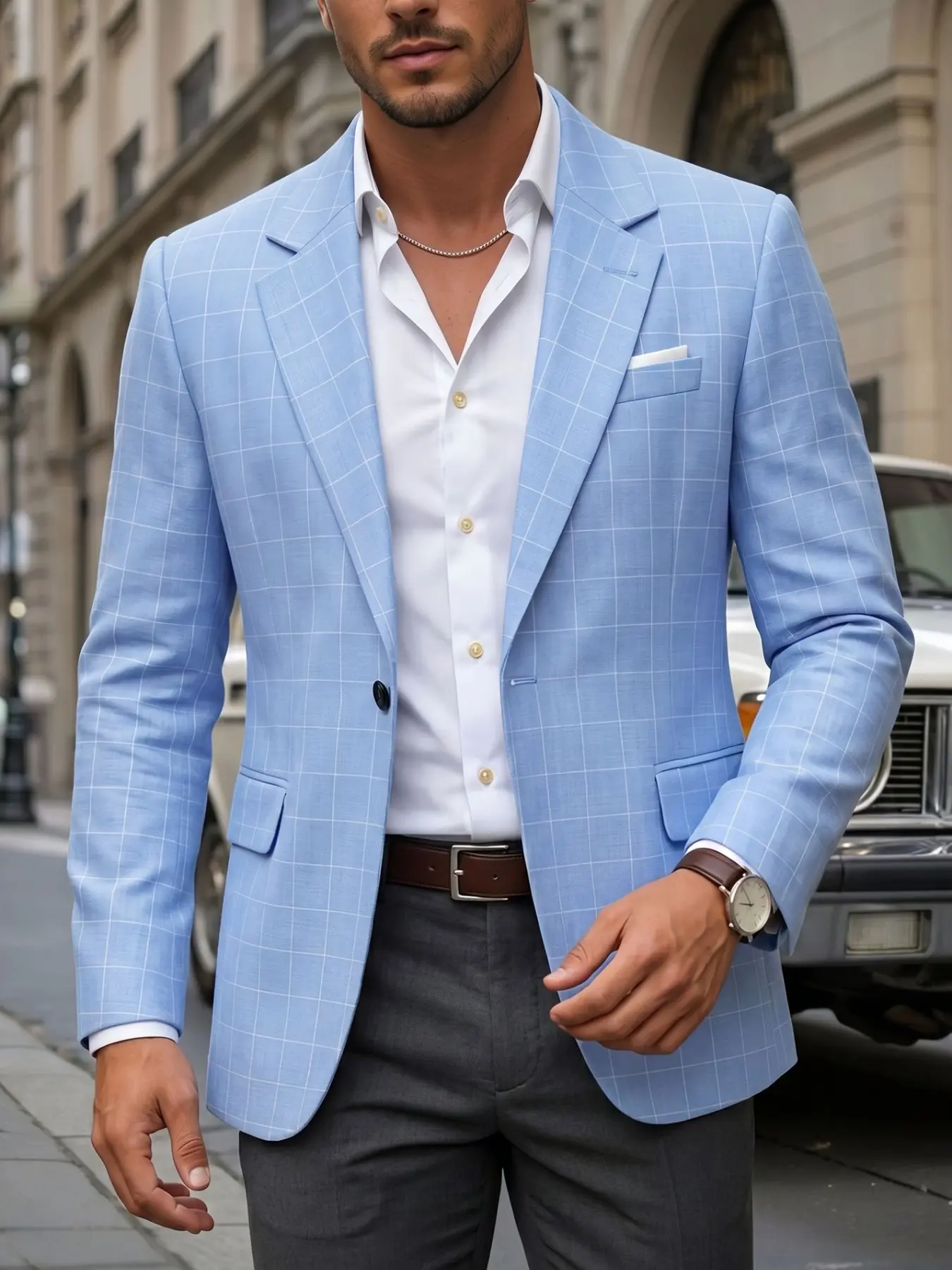 Men's Blazer Coat, Fashion Plaid Design, Casual Long Sleeve, Spring & Fall, Fitted Style, Ideal for Daily Wear, Business, Weddings, Parties