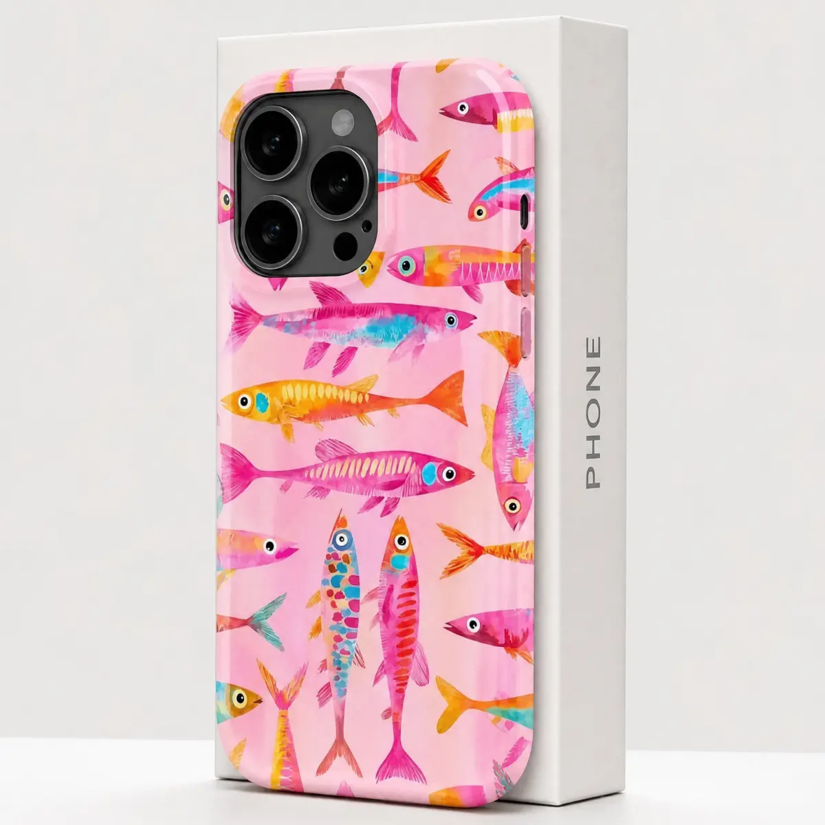 1-Piece Pink Cartoon Fish Phone Case with HD Pattern & Flush Mount, Compatible with iPhone Series (17,16,15,14,13,12,11 Pro Max), Samsung S23/S24/S25 Ultra, iOS & Android Device Cover for Spooky Night Use, One-Piece, Shock Proof