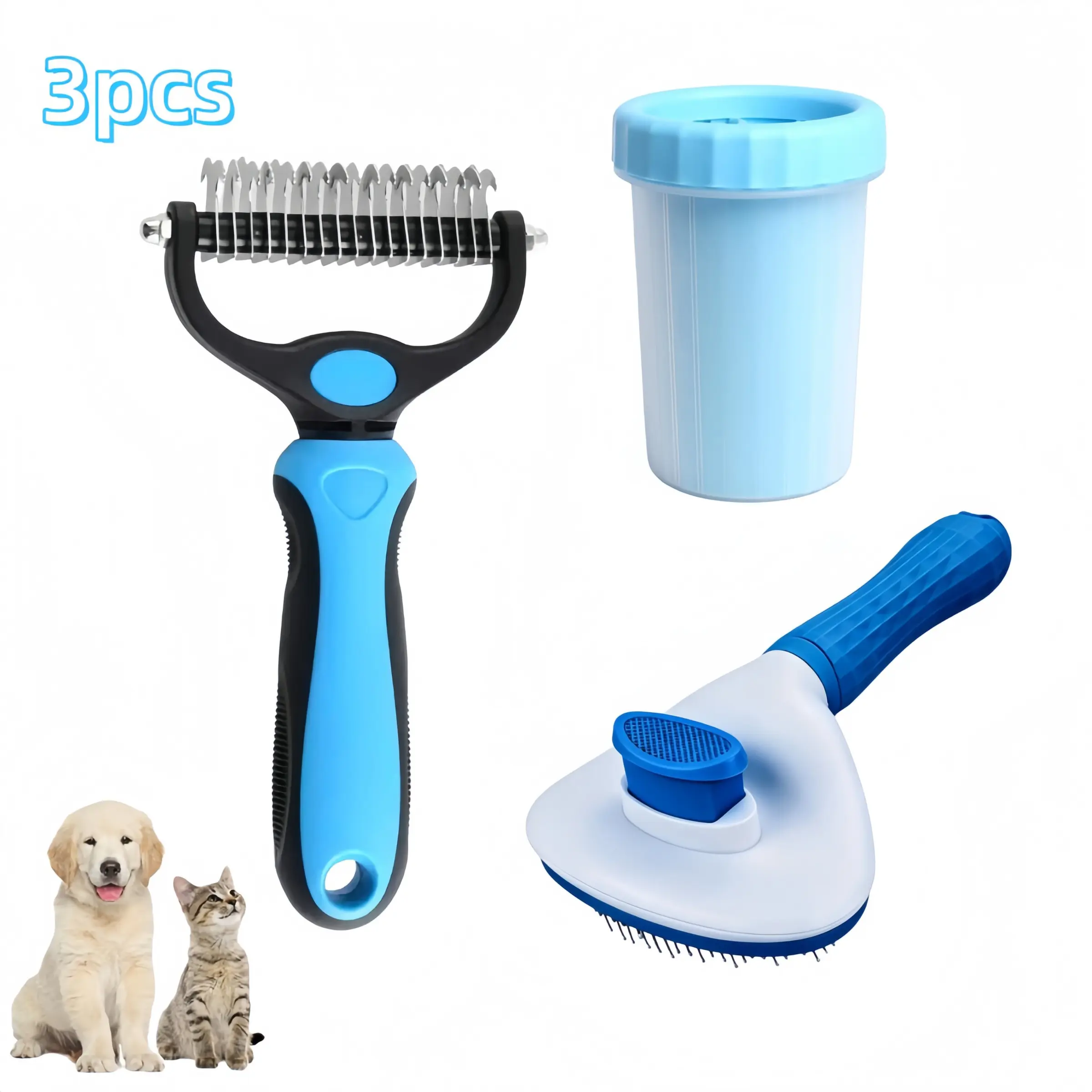 3pcs Pet Grooming Kit, Detangling Comb, Foot Bath Cup, Self-Cleaning Brush, Ideal for Cats & Small Dogs, Easy-To-Use Pet Care Toolscat,cat stuff,dog stuff,puppy keep,cachorro feliz