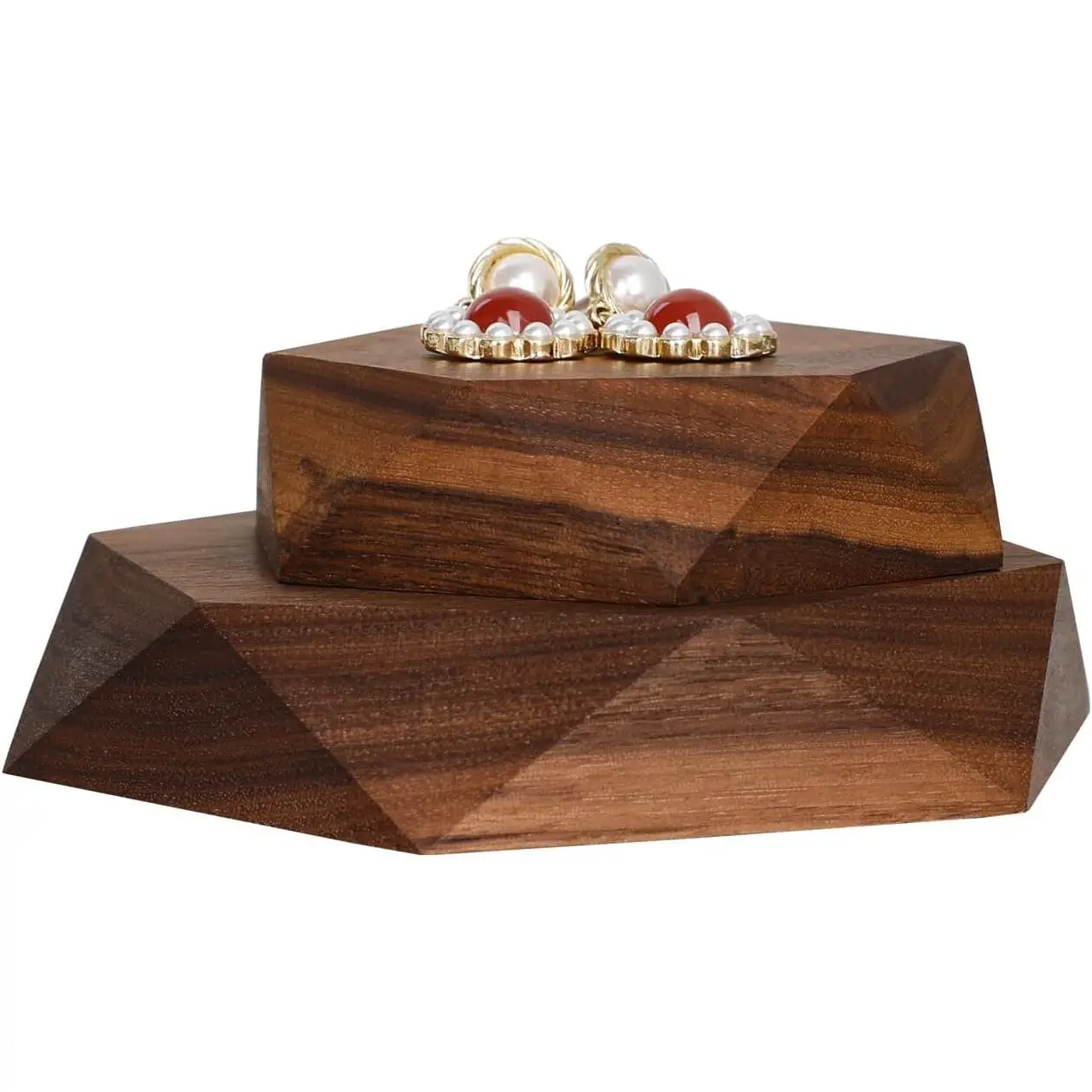2 count Wooden  display tray, Hexagon  display riser,  retail shop photography props【Walnut Hexagon tray-2pcs】