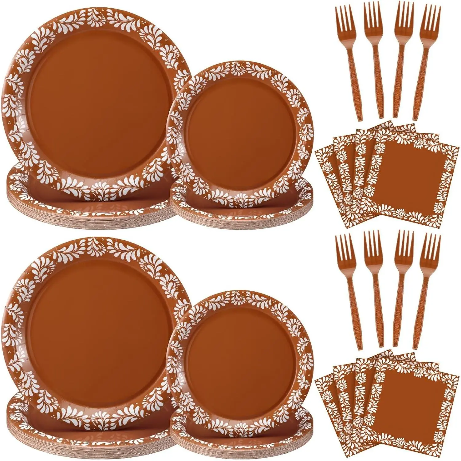 122 Pcs Brown Cielito Lindo Baby Shower Decoration Platos De Barro Mexicanos Fiesta Talavera Paper Plates Mexican Napkins Forks Tableware Set for Birthday Weeding Party Supplies, Serve 24