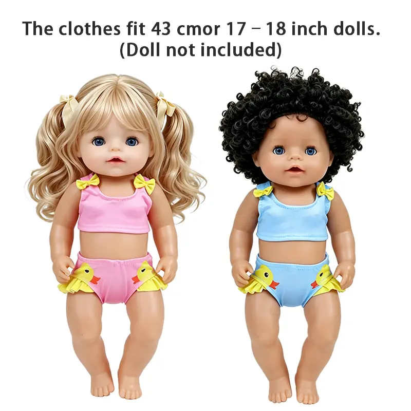2-Piece Yellow Duck Bikini Swimsuit Set for 17-18" (43cm) Reborn/American Girl/Baby Born Dolls, Summer Beach Pool Accessory Gift (Clothes Only, Doll Not Included)