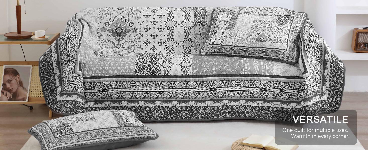 Grey Set King Size,Bohemian Floral Patchwork Bedspread Coverlet Set, Soft 3 Pieces Boho Bedspreads Bedding Set for All (104"x90") Grey Set King Size,Bohemian Floral Patchwork Bedspread Coverlet Set, Soft 3 Pieces Boho Bedspreads Bedding Set for All (104"x90")