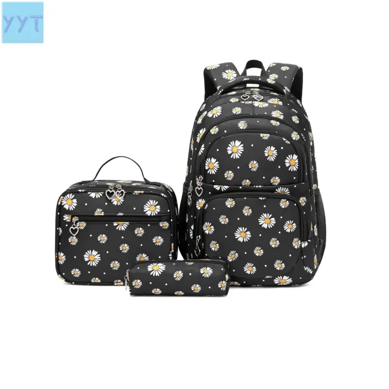 YYT1 3pcs Daisy Backpack and Handbag Set Teenagers, 15.6-Inch Cute Bag, Computer Bags, Large Capacity, Adjustable Straps, Bow Accent, Campus & Outdoor Use