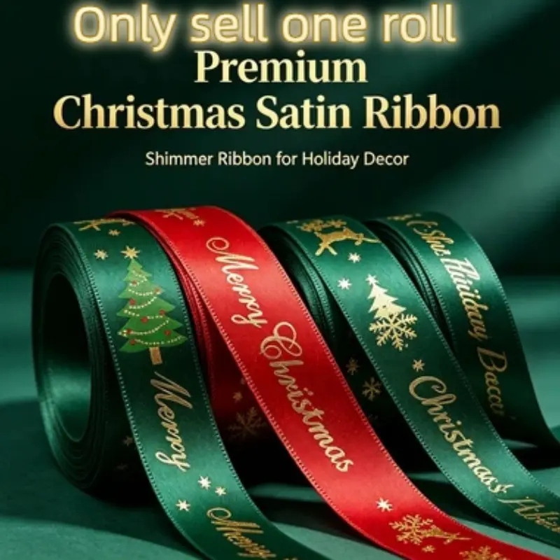 Shiny Gold Christmas Satin Ribbon, Perfect for DIY Holiday Crafts, Gift Wrapping, Table Decor, Home Christmas Activities