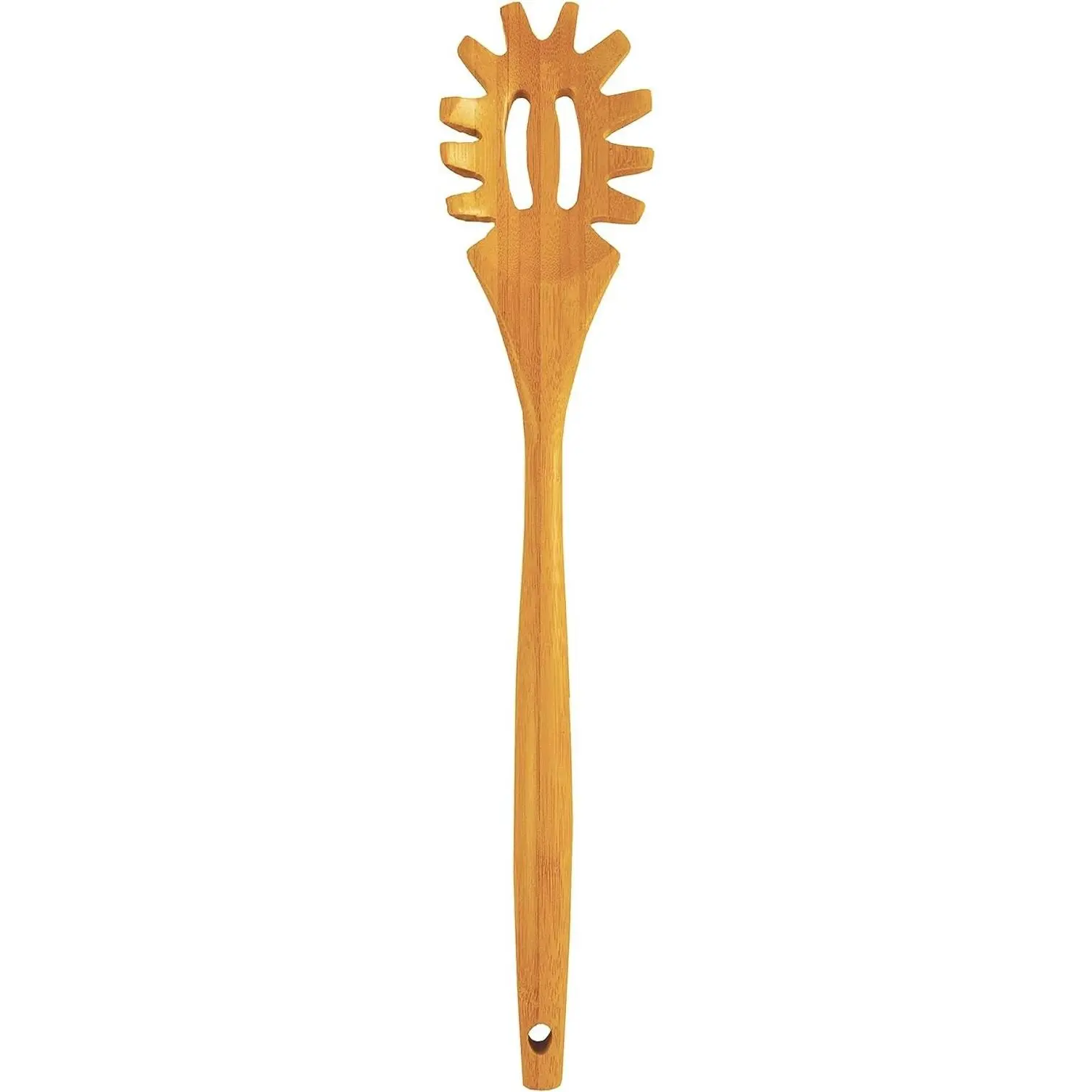 14" Spaghetti Spoon – Natural Bamboo Pasta Server with Teeth | Eco-Friendly, Nonstick Safe, Durable Kitchen Utensil