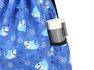 L-PCB016 Children Boy Girl Ocean Shark Print Drawstring Backpack Outdoor Casaul Portable Shoulder Bag Swim Gymsack Sack Pack Dark Blue