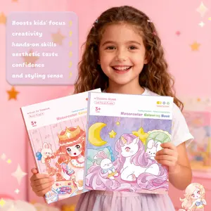 Kids Watercolor Painting Book with Built in Paint DIY Graffiti Pad Portable Coloring Toy Set for Toddlers Creative Learning Activity