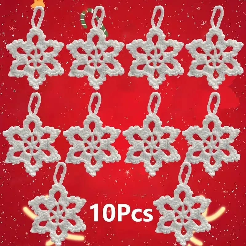 10 Pack Handmade Crocheted Snowflake Ornaments, Perfect for Christmas Tree Decor, New Year Party Supplies, Handmade Winter Decor