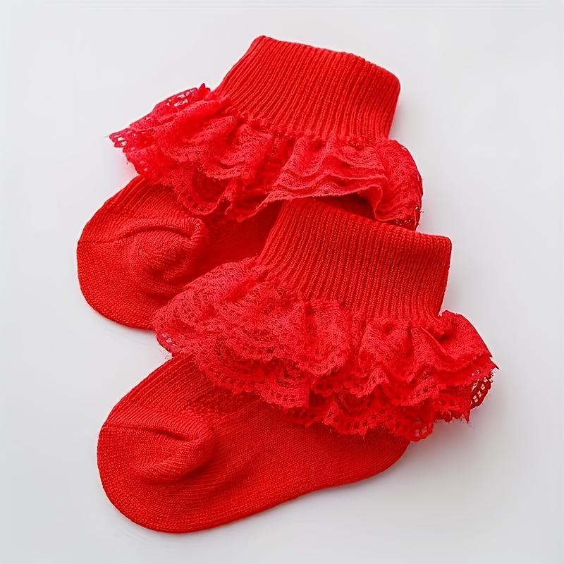 Girls' Lace Trim Ankle Socks, Breathable Polyester Knit Fabric with Spandex, All-Season Comfort, Hand Wash Only - Perfect for Youngsters and Youngsters, Seasonal Babywear |         Delicate Youngsters Socks |         Polyester Spandex Blend, Youngster