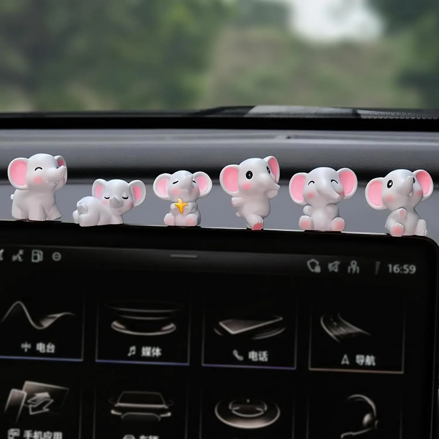 Mini Elephant Figurines Cute  Dashboard Accessories, 6 count Elephant Decor     Decorations for Women