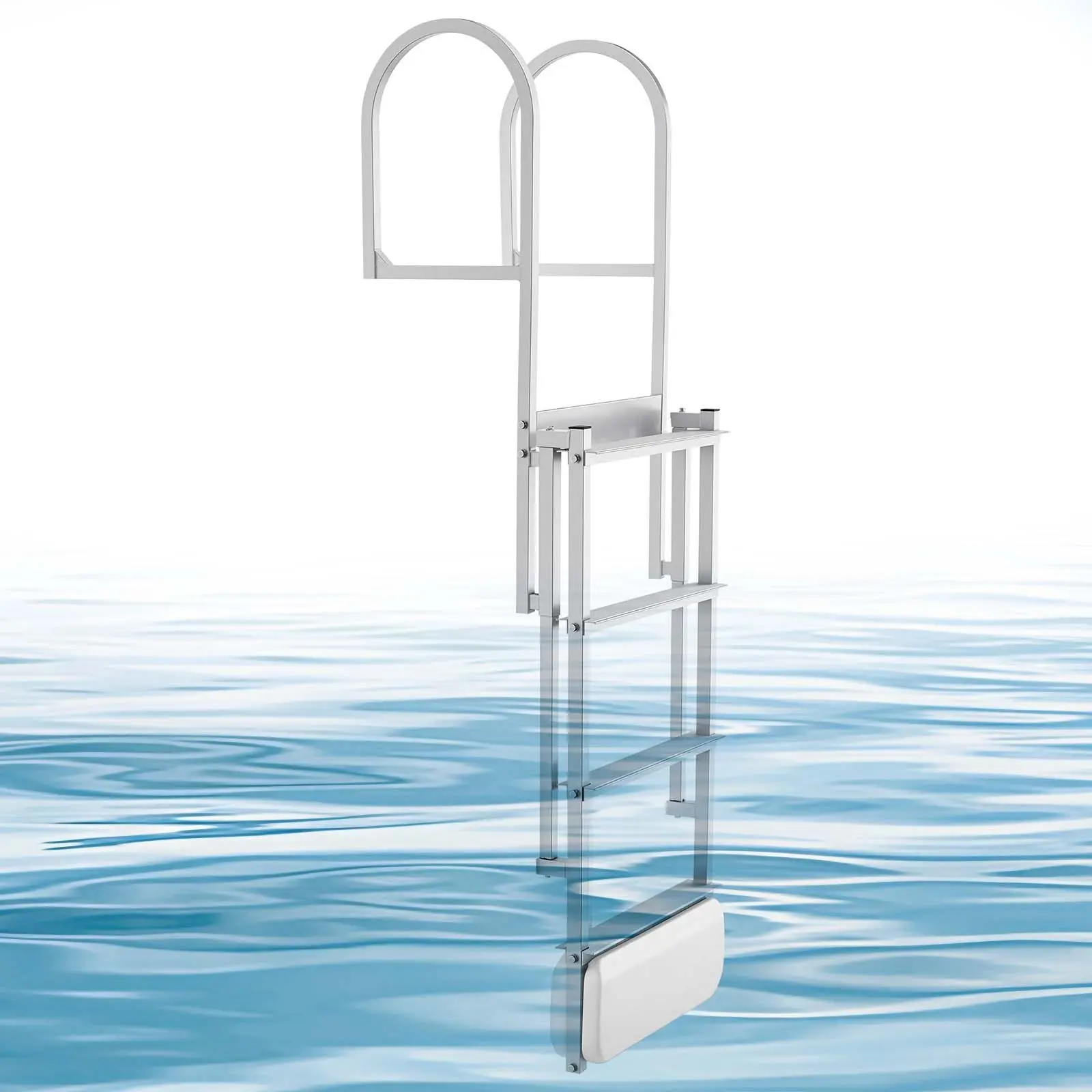 VEVOR Retractable Anti-Slip Ladder, 4-Step Aluminum Alloy Pontoon Boat Swim Ladder with Auto-Lift Float, Wide Steps, 500 lbs Weight Capacity, Adjustable Height, for Lake, Pool Marine Boarding, Retractable Ladder