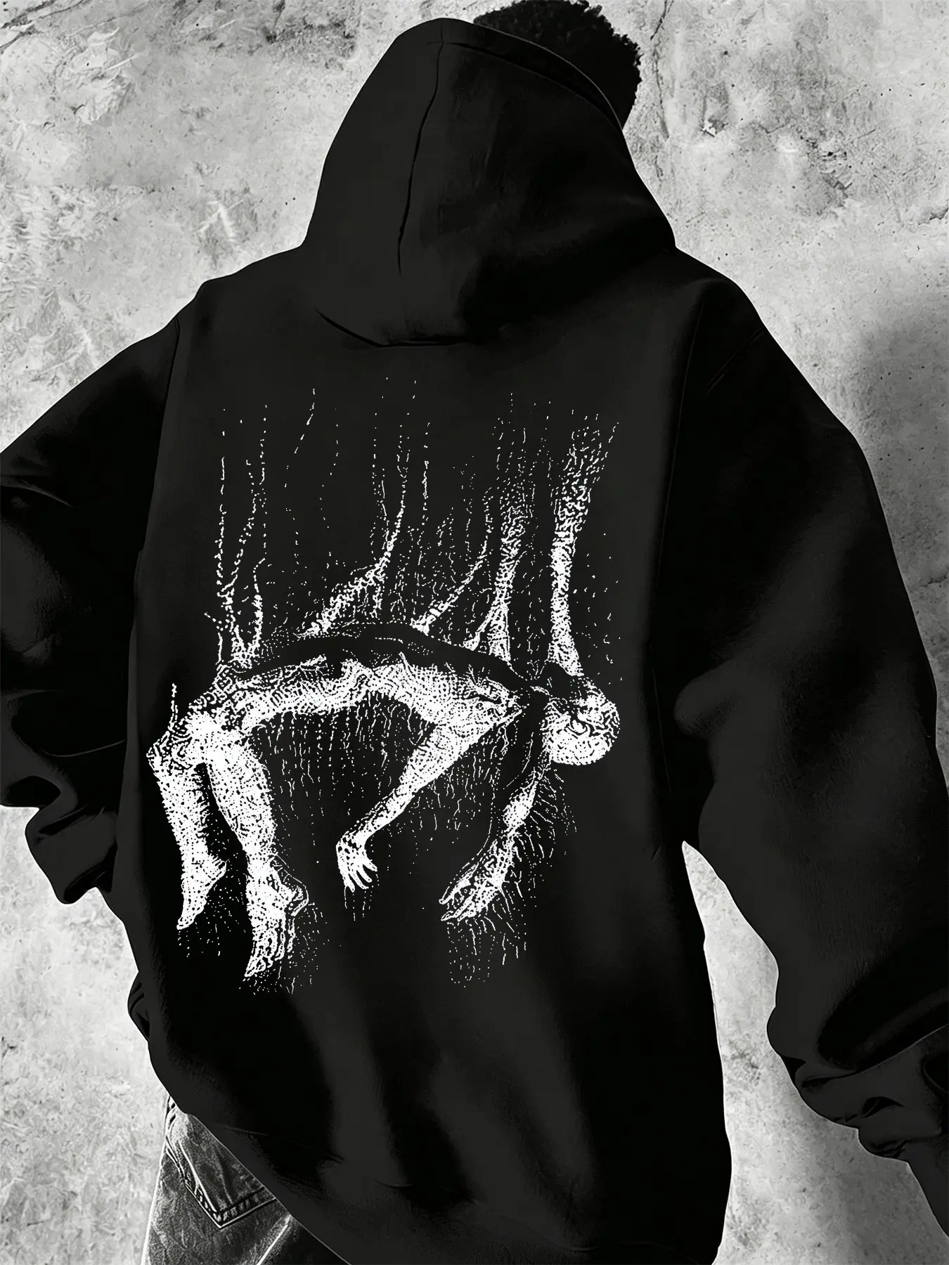Mcd Dark Creepy Hanging Human Silhouette Hoodie, Unisex Oversized Pullover, Gothic Horror Streetwear, Fall Winter Casual Top