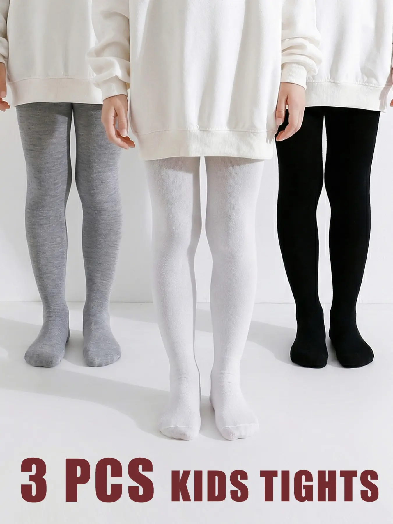 3 PCS Girls Basic Solid Tights Baby Toddler Footed Leggings Comfort Stretch Everyday