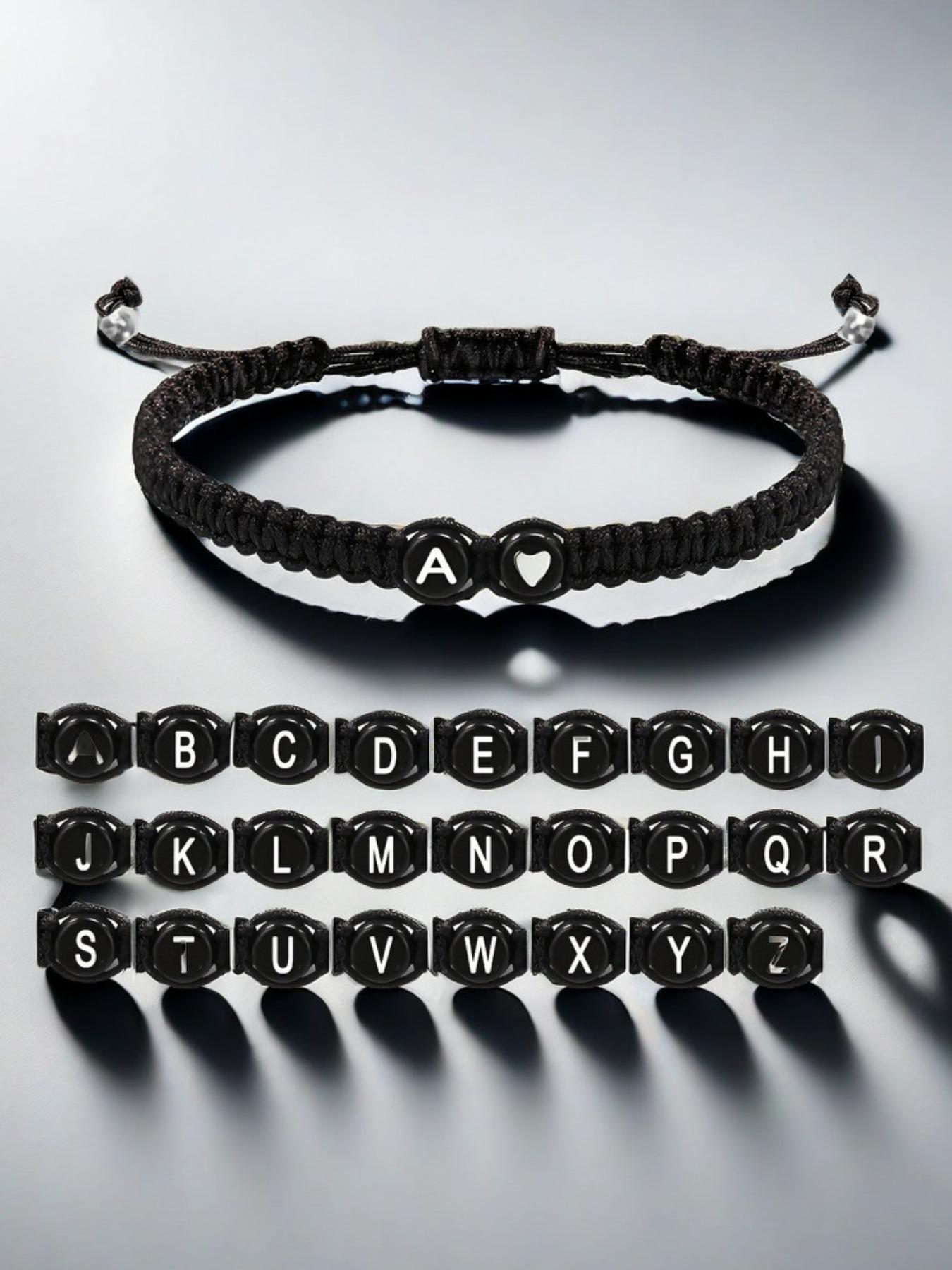 Black and White Heart-shaped 26-letter Braided Hand Rope, Personalized Style Letter Link Bracelet Suitable for Daily Wear Lovers & Girlfriends