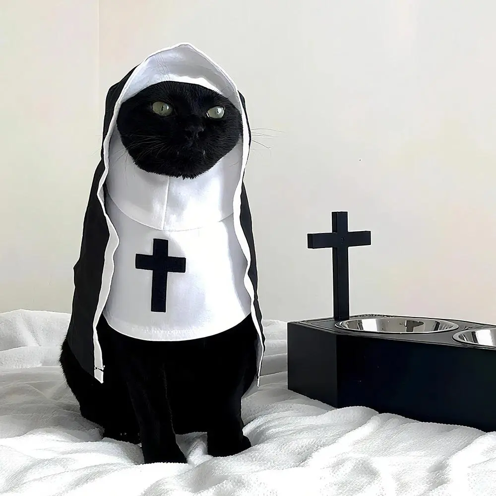 Pet Halloween Cosplay Costumes - Funny Jesus Nun Animal Print Styles, Soft Fabric Universal Pet Clothing for Small-Medium Dogs, Cats, Puppies (Includes Jesus Cross Accent), S, Party