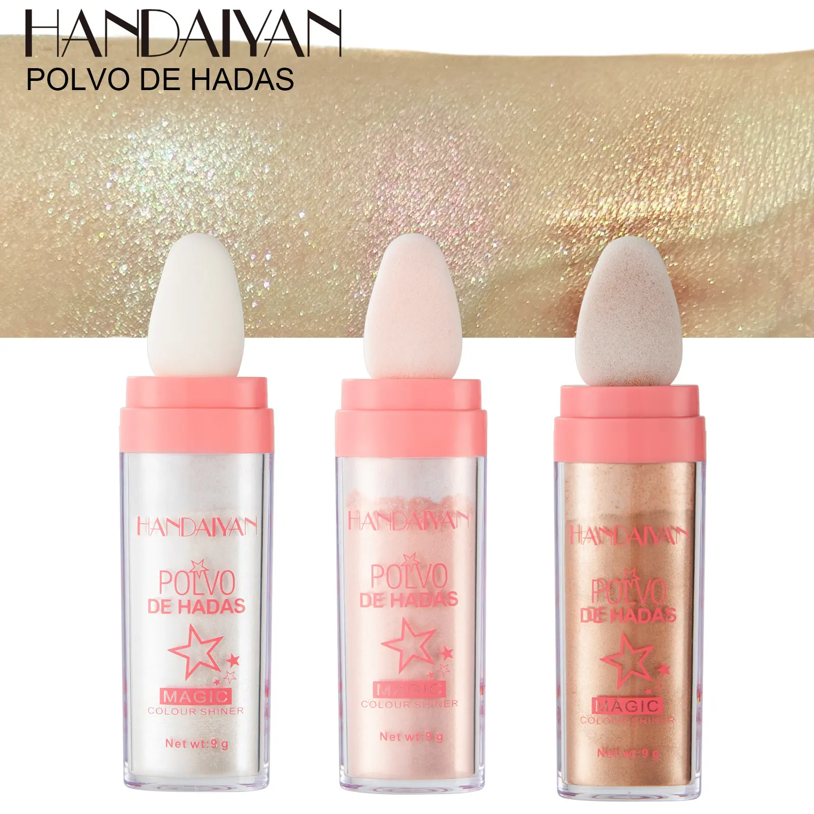 HANDAIYAN Body Highlighter Powder Set, Fairy-Inspired Light-Touch Pearl Highlighter Stick, with natural, fine shimmer particles, suitable for contouring and highlighting the face, body, hair, eyes, and lips