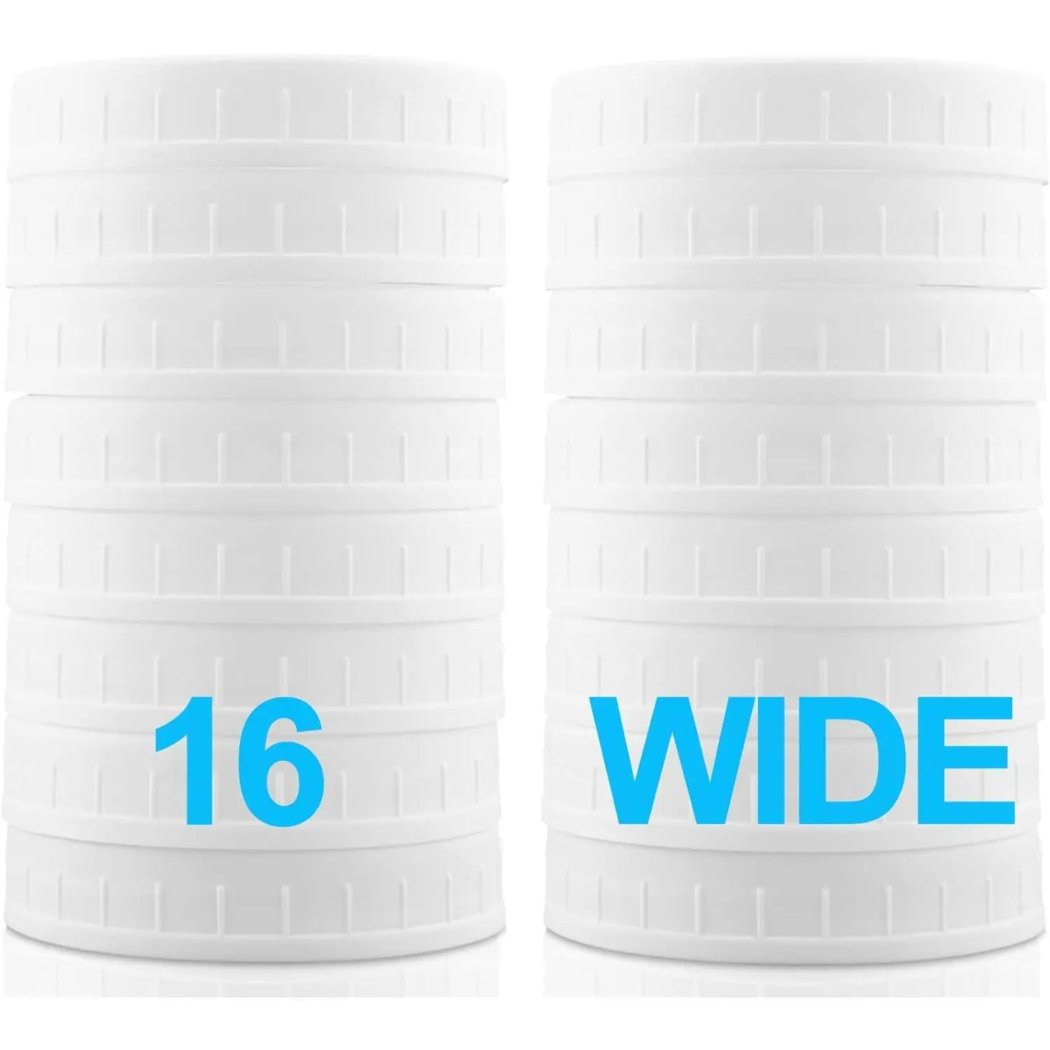 Wide Mouth Mason Jar Round Lids [16 Count] - BPA-Free White Plastic Oatmeal Containers Covers, Dishwasher Safe, Leak-Proof, Freshness-Maintaining for Ball, Kerr Jars Canning Use