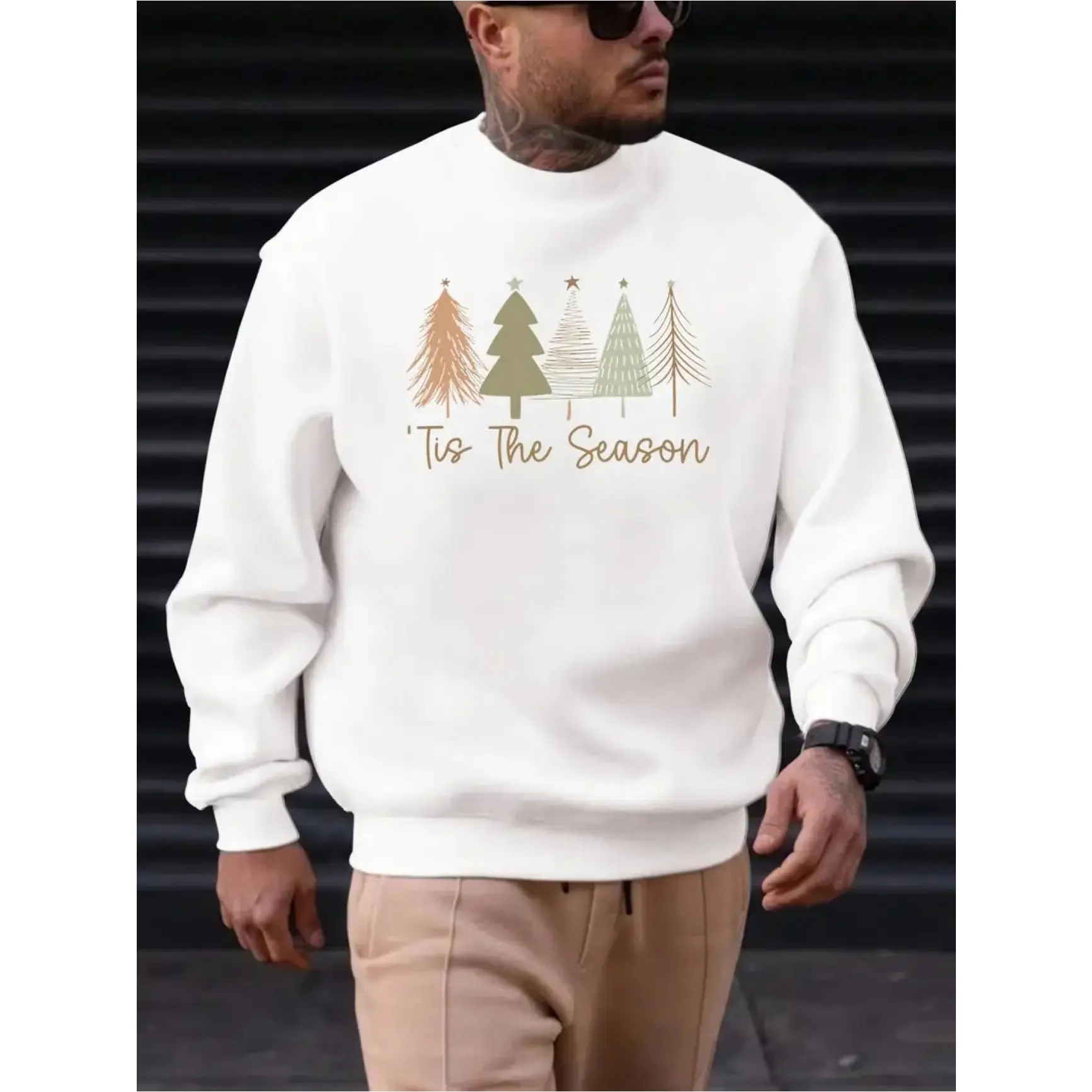 Tis The Season Christmas Tree Graphic Crewneck Sweatshirt, Comfort Cotton Oversized Outfit, Perfect Xmas Holiday Gift, Fashion Cute Present For Family & Lover