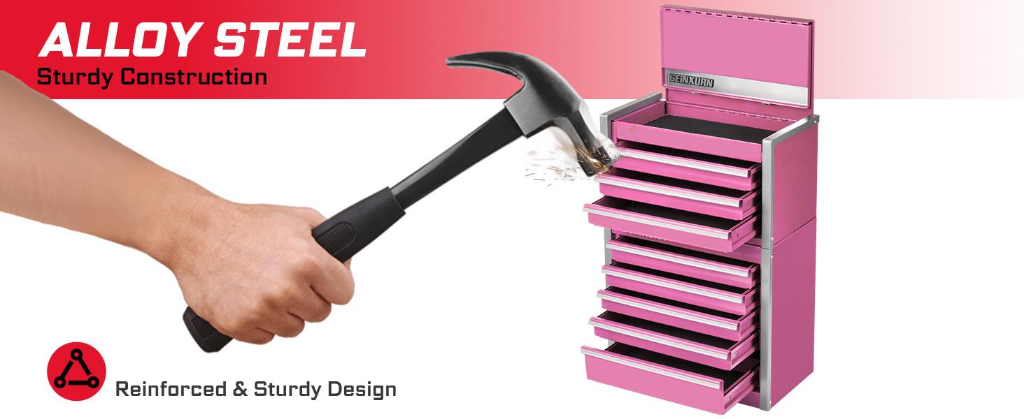 Mini Tool Box 3 Drawer Top Chest and 5 Drawer Roll Cab with Locking Stackable Hand Carry Tool for (Pink)