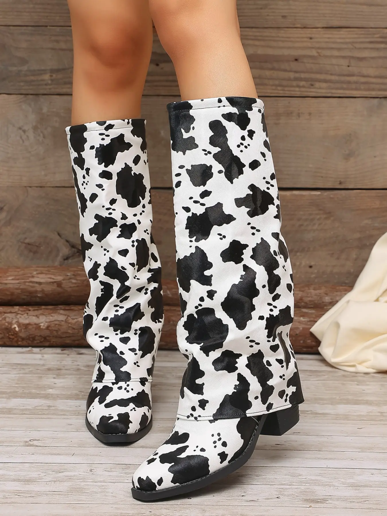 Women's Trendy High Heel Boots, Cow Print, Western Style, PU Material, Slip-Resistant, Fall & Winter, Office, Date, Shopping