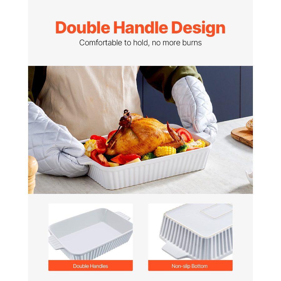 VEVOR Ceramic Baking Dish, Large 9x 13 Pan, Rectangular Bakeware with Double Handles, Oven Secure, Lasagna Pan, Casserole Dish Deep for Baking and Serving, Thanksgiving Christmas Present, White VEVOR Ceramic Baking Dish, Large 9x 13 Pan, Rectangular Bakeware with Double Handles, Oven Secure, Lasagna Pan, Casserole Dish Deep for Baking and Serving, Thanksgiving Christmas Present, White