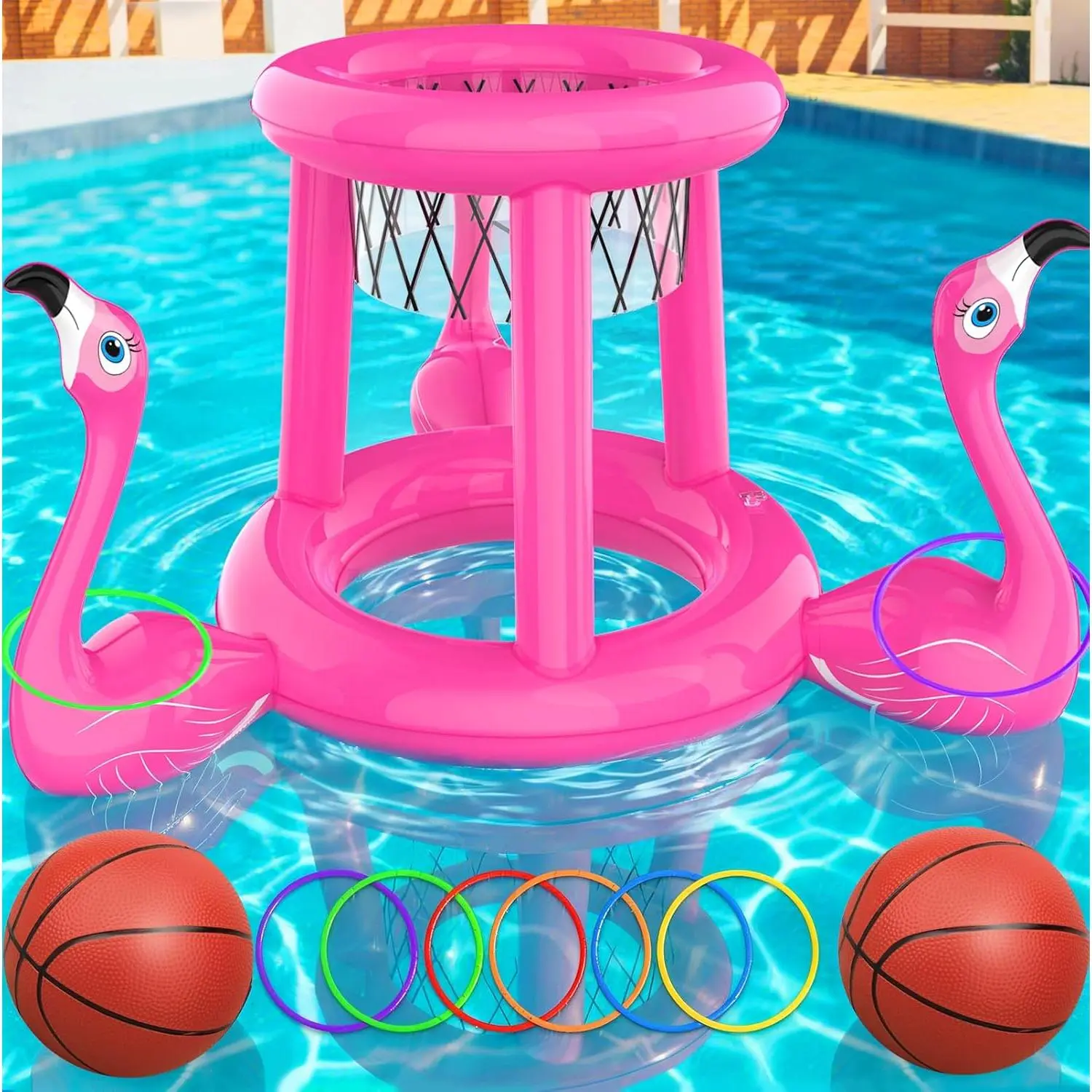 Pool Floats Toys Set - 2-in-1 Floating Basketball Hoops & Pool Ring Toss, Fun Summer Water Games for Kids Ages 8-12, Durable Inflatable Pool Toys for Family Fun